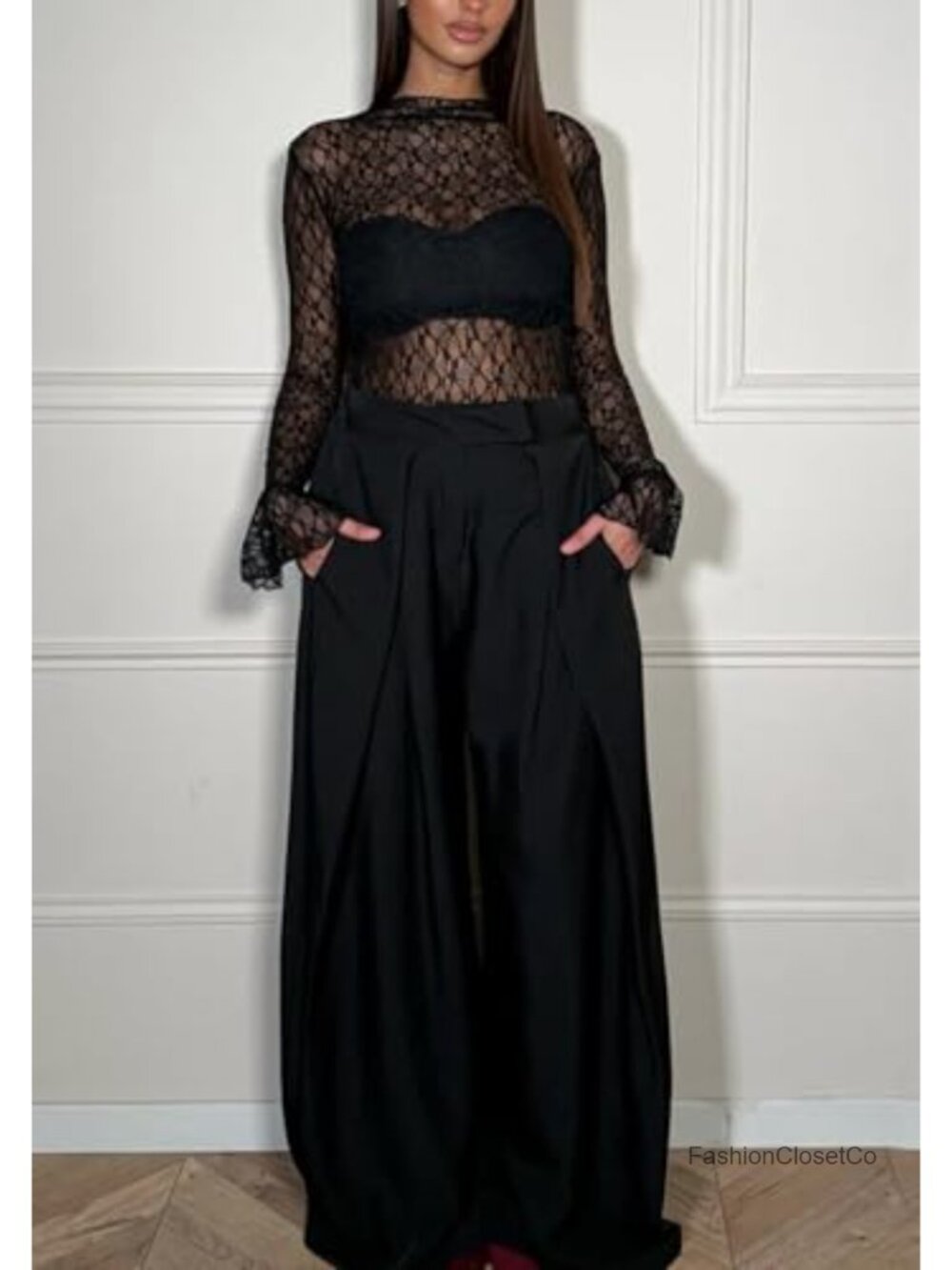 Wide Leg Dress Pants High Waisted Pleated Straight Leg Trousers - Picture 3 of 4